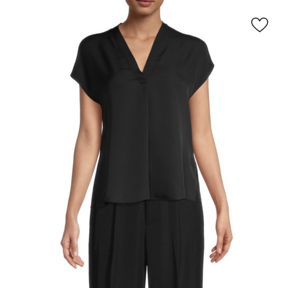 VINCE Women's Solid Silk Black V-neck Top Size S